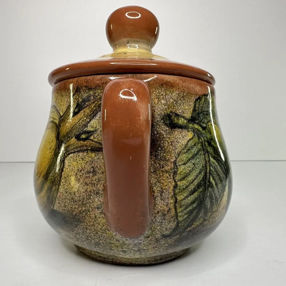Covered Sugar Bowl‎ Mexico Majolica Venegas Hand Painted Pottery Fruit Pears